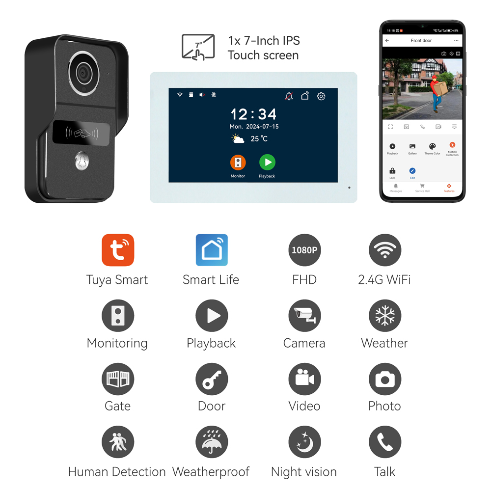 7Inch IPS Screen 2MP  Tuya APP - огляд і ціна Wifi Doorbell Camera