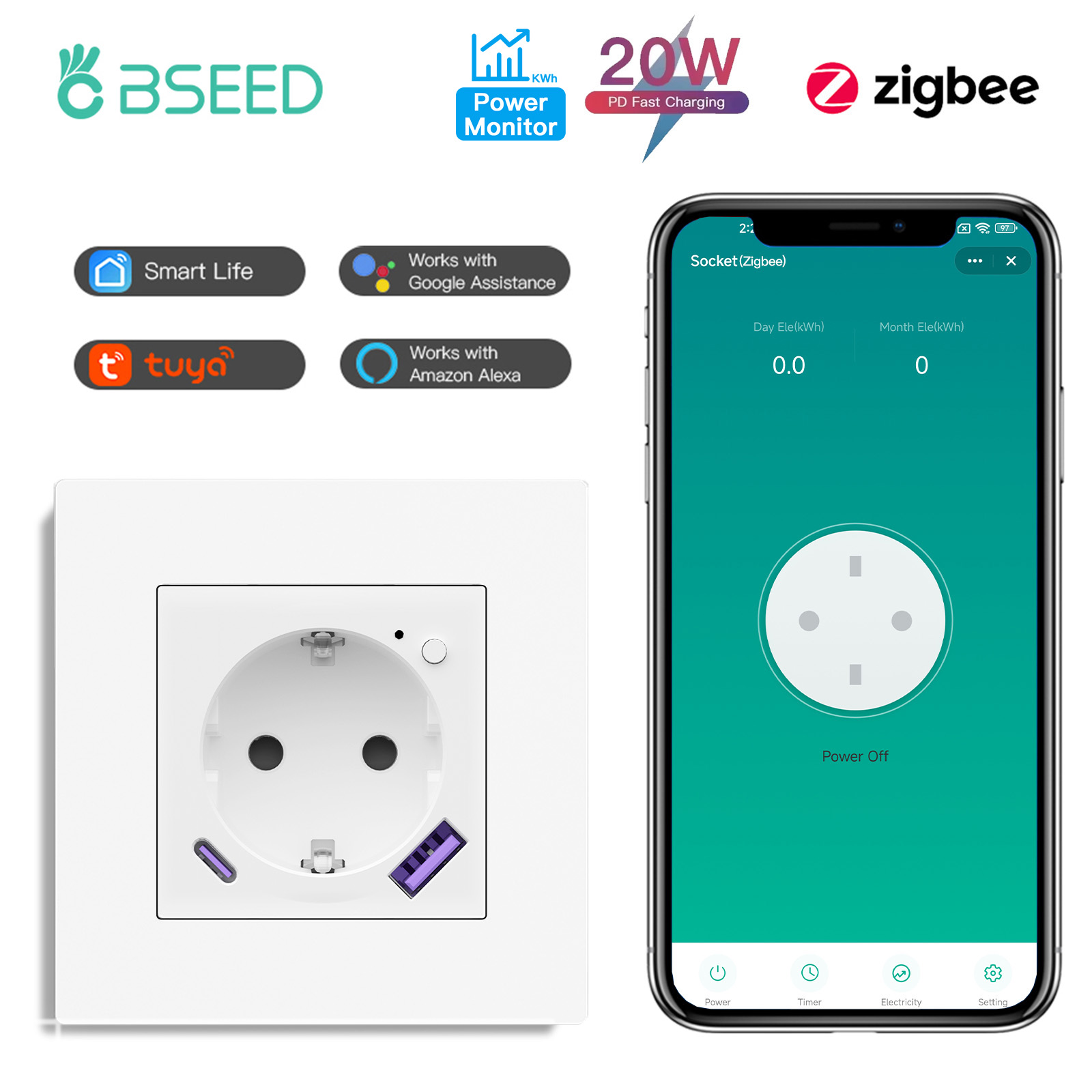 BSEED Smart Socket Zigbee E-Se - огляд і ціна Smart Wall Socket