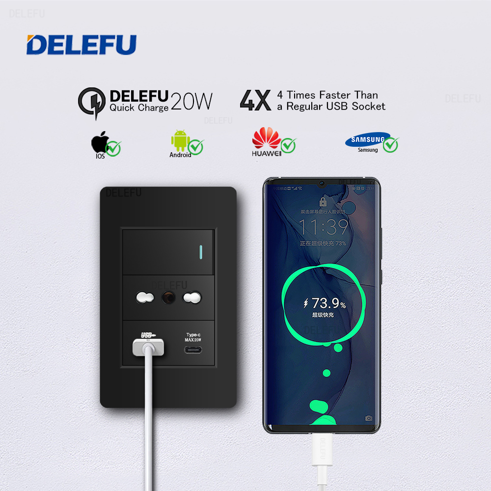 DELEFU Black Retardant PC Ital - огляд і ціна Smart Wall Socket